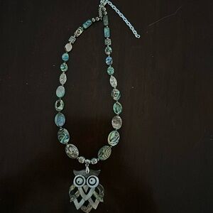 Natural abalone necklace with Owl Pendant